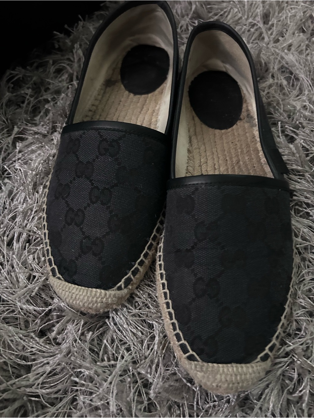 Gucci Black GG Canvas Espadrilles with Jute Trim authentic